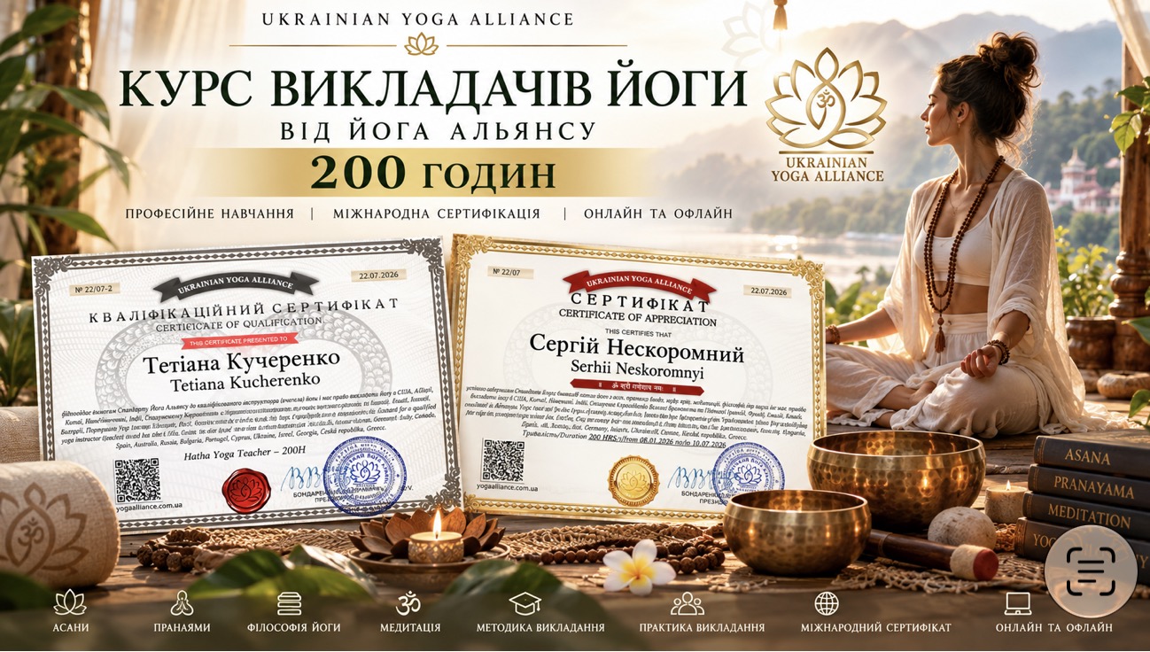Курси викладачів та інструкторів йоги Yoga Alliance — навчання 200 годин, сертифікат міжнародного зразка та професія інструктора з йоги